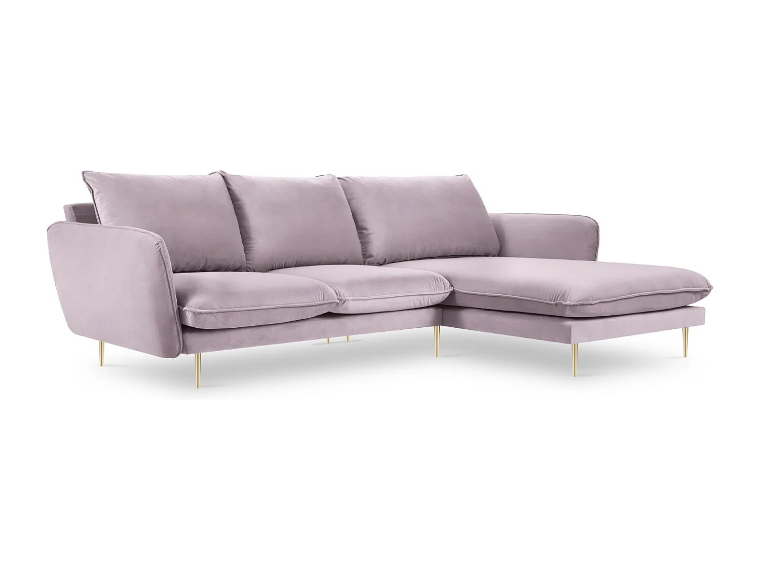 Cosmopolitan Design - Canapé d'angle droit "Vienna" 5 places en velours lavande - 255x170x95cm