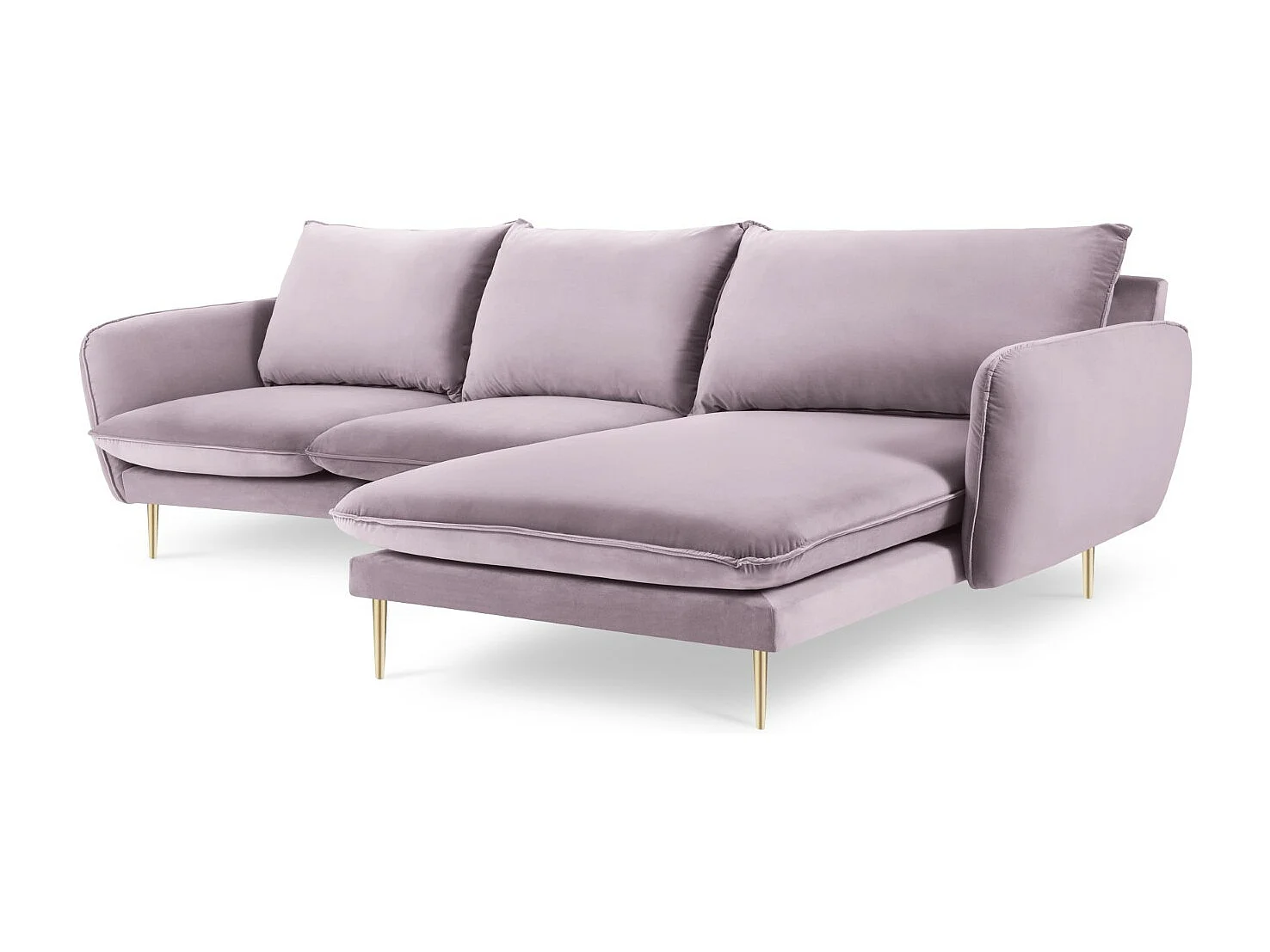 Cosmopolitan Design - Canapé d'angle droit "Vienna" 5 places en velours lavande - 255x170x95cm