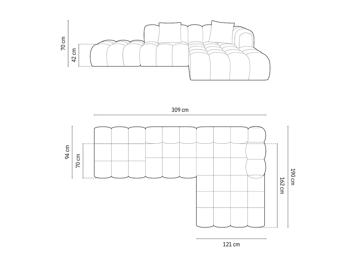 CXL by Christian Lacroix - Canapé d'angle droit modulable "Clotilde" 4 places en velours noir - 309x190x70cm