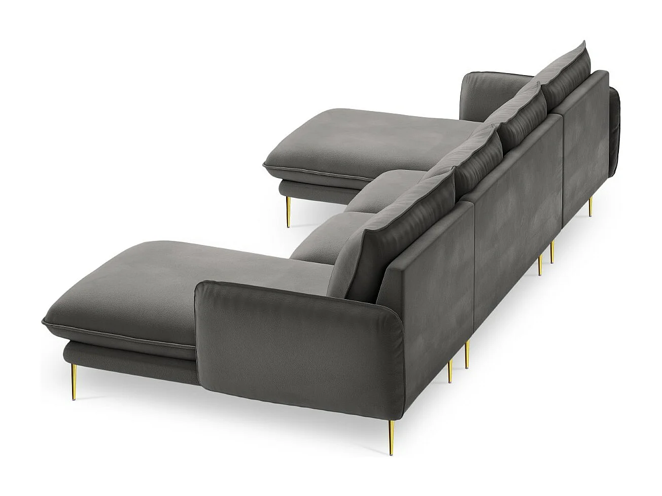 Cosmopolitan Design - Canapé panoramique "Vienna" 6 places en velours gris clair - 350x170x95cm