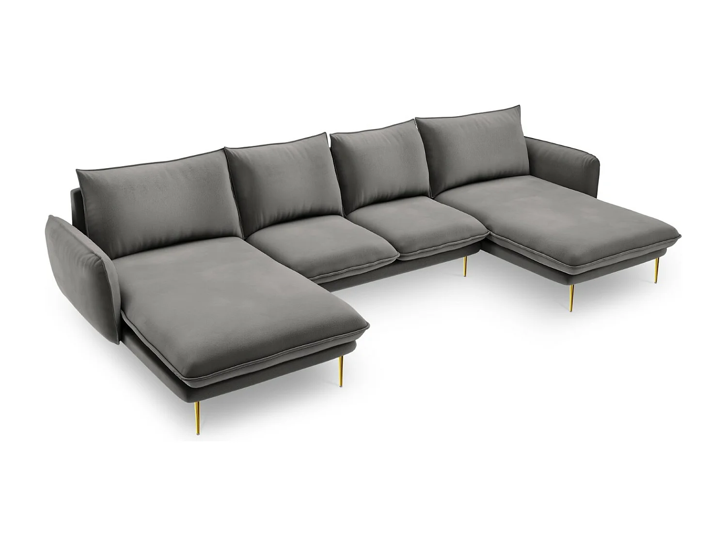 Cosmopolitan Design - Sofá panorâmico "Vienna" 6 lugares em veludo cinza claro - 350x170x95cm