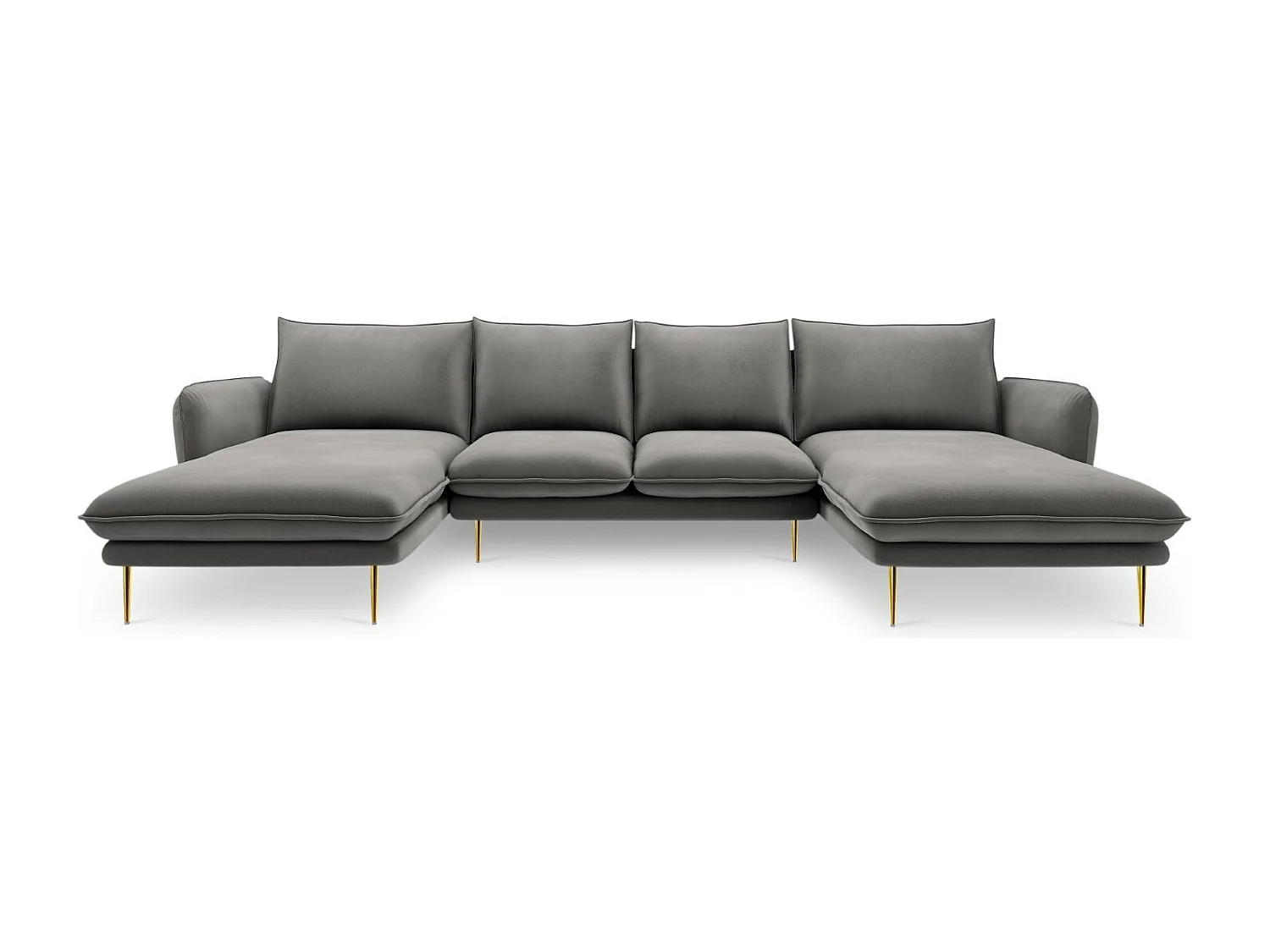 Cosmopolitan Design - Sofá panorâmico "Vienna" 6 lugares em veludo cinza claro - 350x170x95cm