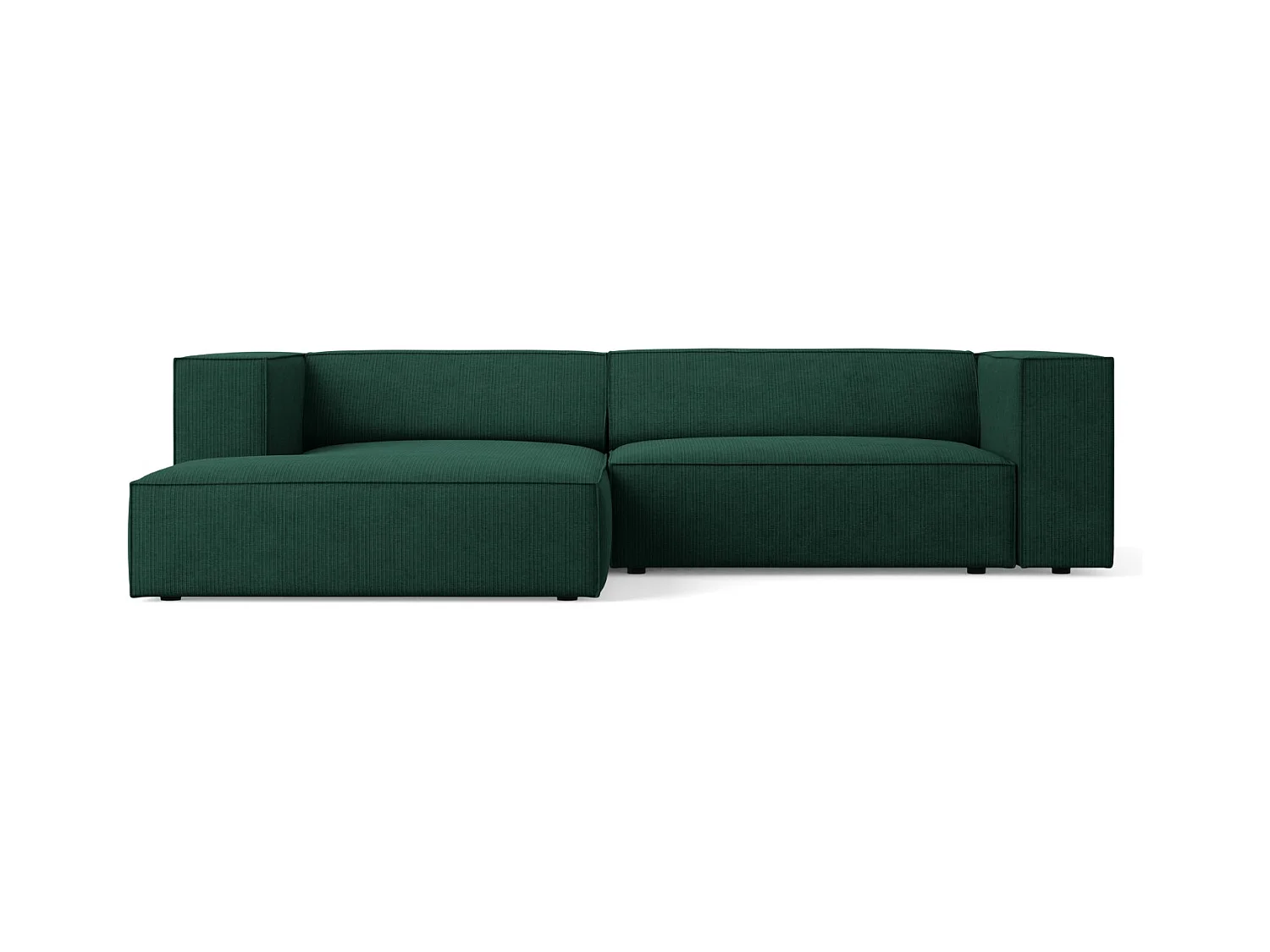 Cosmopolitan Design - Linker hoekbank "Arendal" 3 zitplaatsen, Chenille met ribbeleffect, Flessengroen - 224x166x70cm