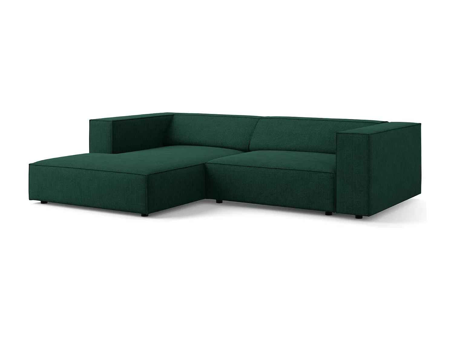 Cosmopolitan Design - Sofá de canto esquerdo "Arendal" 3 lugares em tecido chenille com efeito canelado verde garrafa - 224x166x70cm