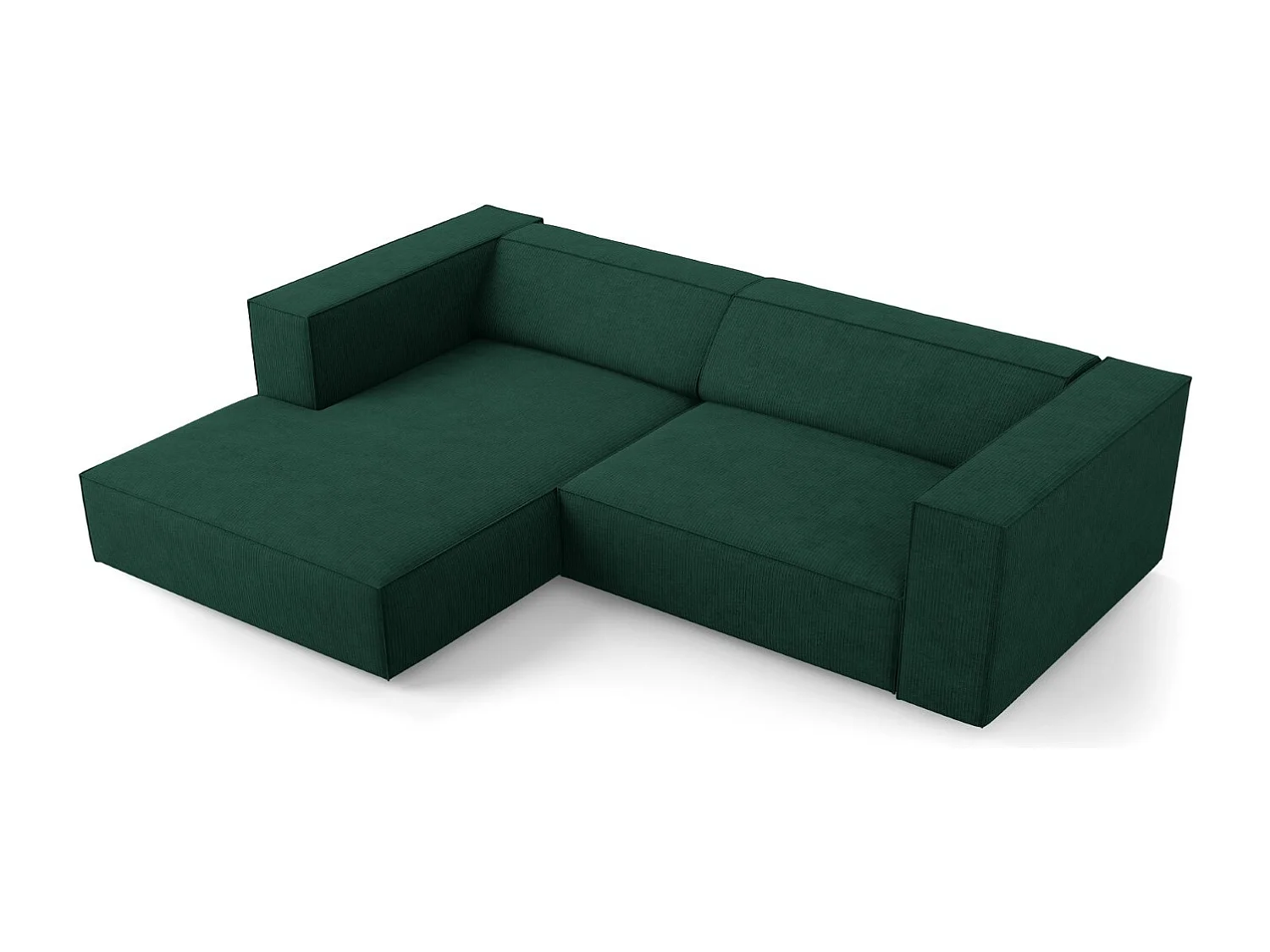 Cosmopolitan Design - Sofá de canto esquerdo "Arendal" 3 lugares em tecido chenille com efeito canelado verde garrafa - 224x166x70cm