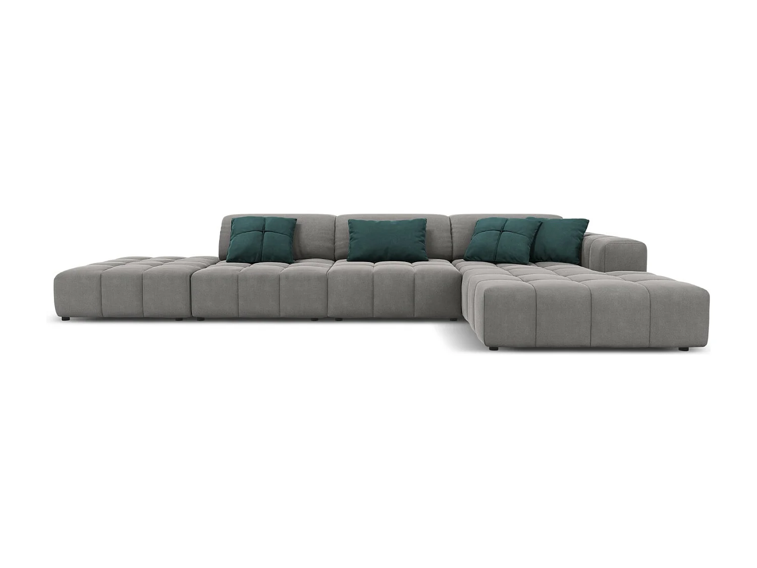 CXL by Christian Lacroix - Rechter hoekbank "Luc" 5 zitplaatsen, Flueel, Lichtgrijs - 341x166x70cm