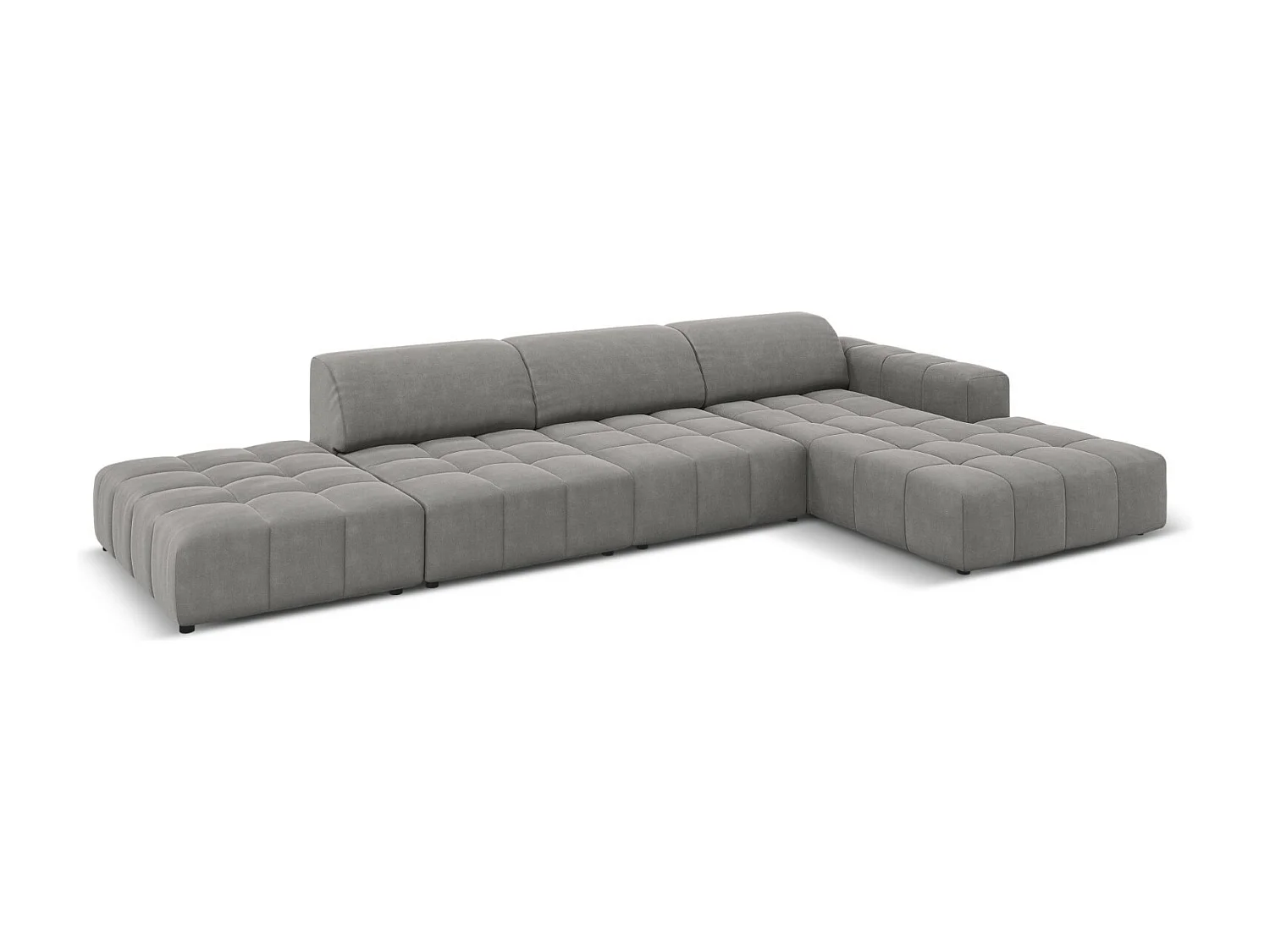 CXL by Christian Lacroix - Rechter hoekbank "Luc" 5 zitplaatsen, Flueel, Lichtgrijs - 341x166x70cm