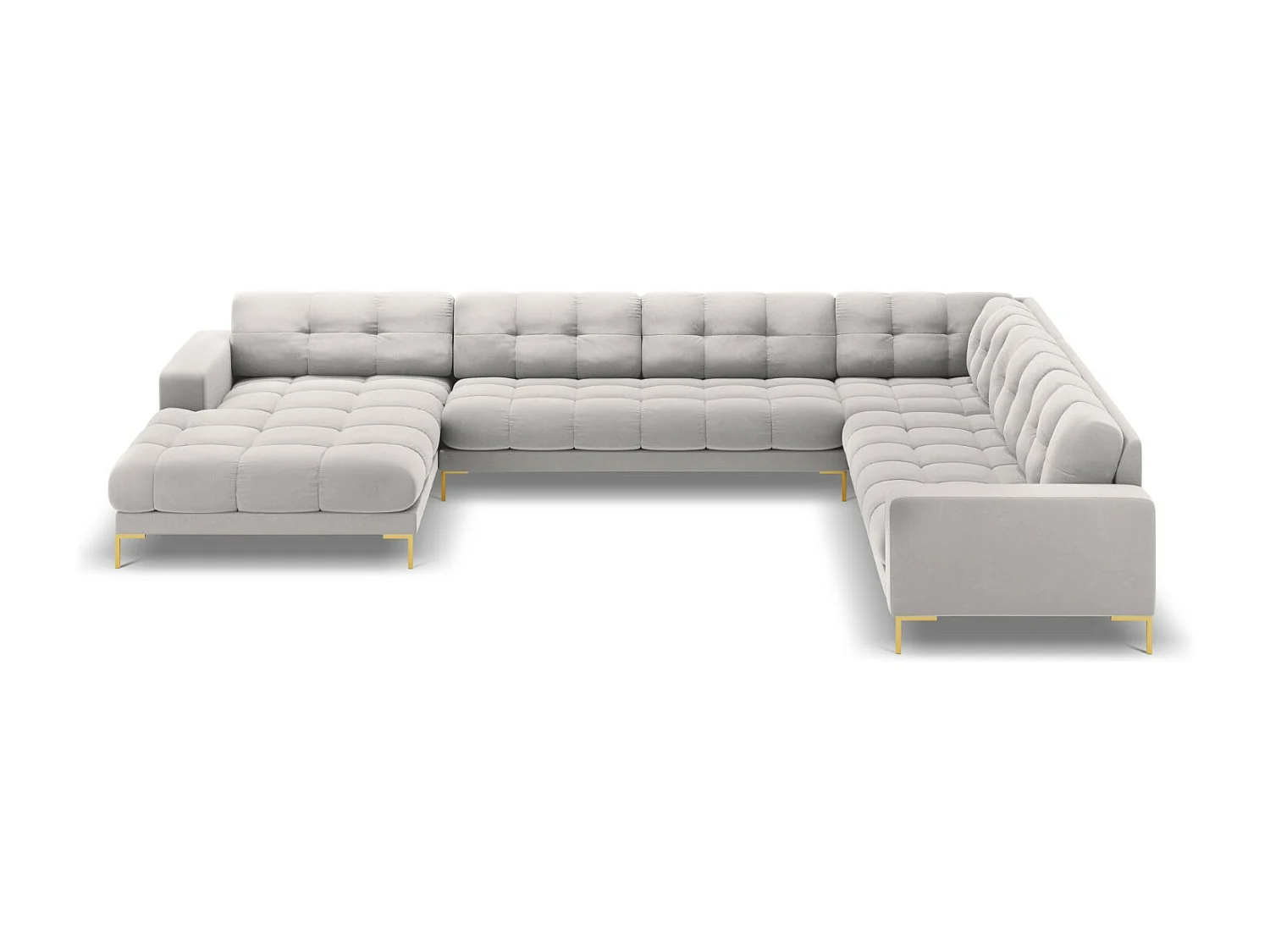 Cosmopolitan Design - Divano panoramico destro "Bali" 7 posti in velluto argento - 327x256x75cm