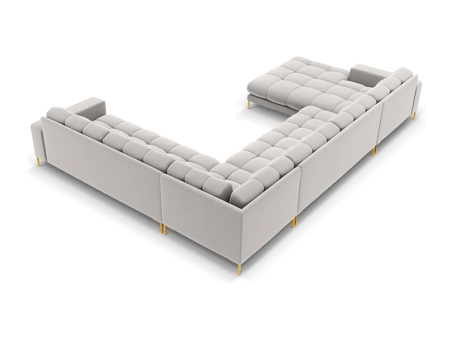 Cosmopolitan Design - Divano panoramico destro "Bali" 7 posti in velluto argento - 327x256x75cm