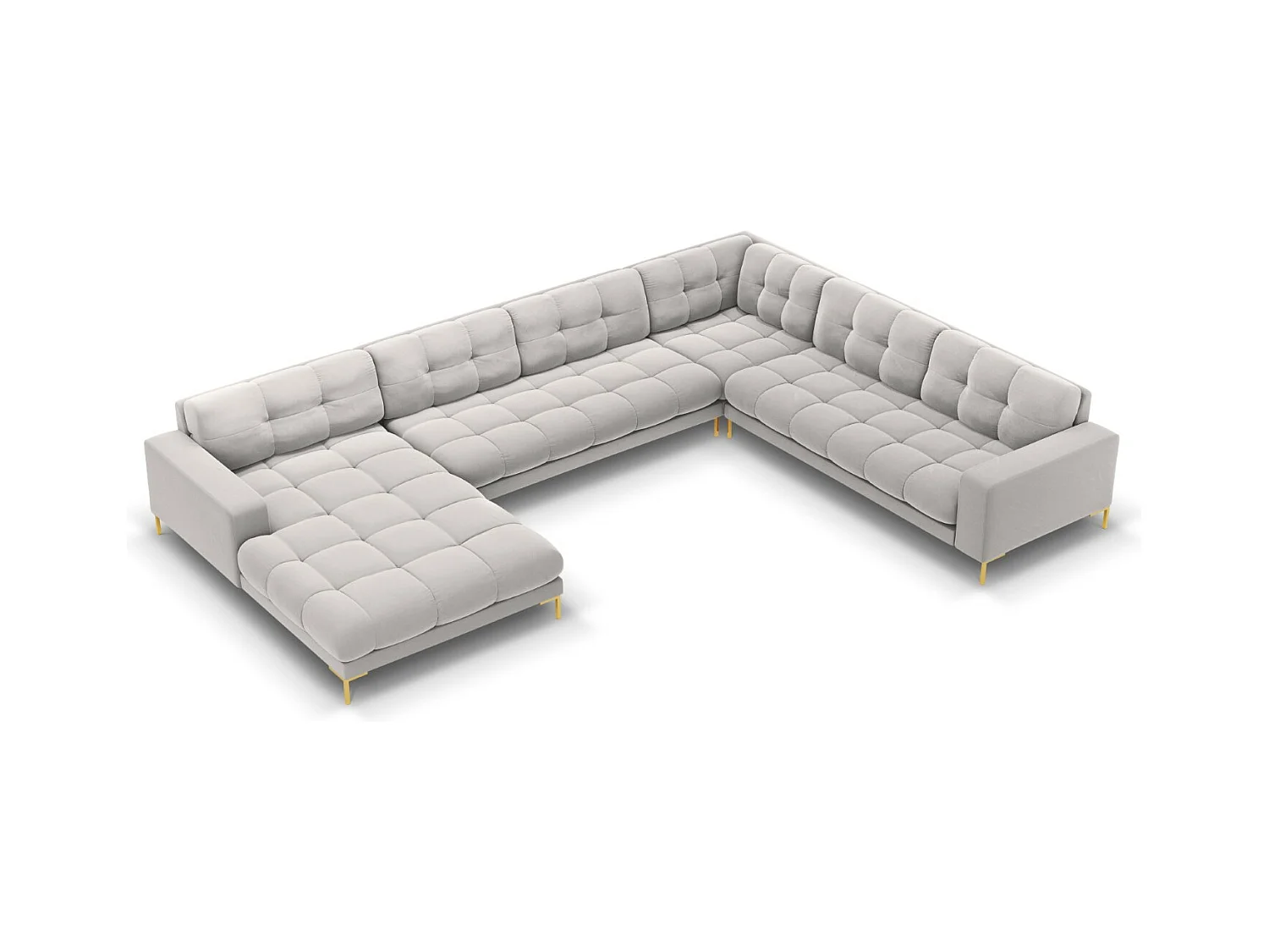 Cosmopolitan Design - Canapé d'angle droit panoramique "Bali" 7 places en velours argent - 327x256x75cm