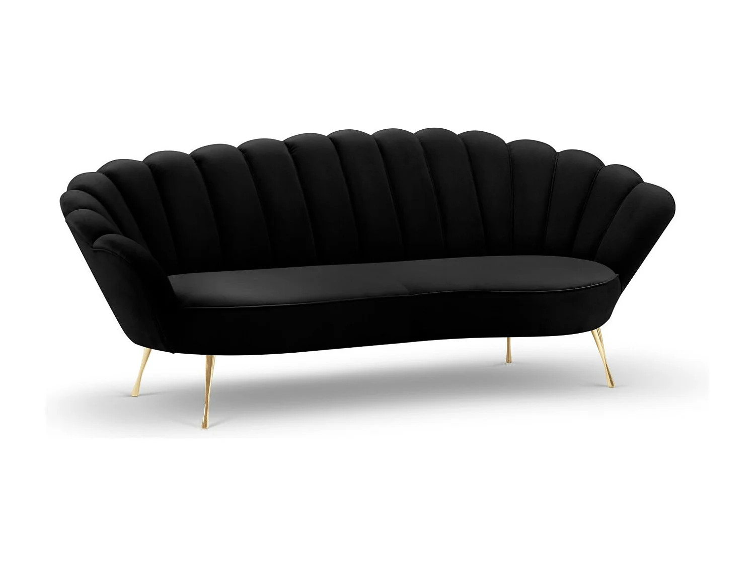 Cosmopolitan Design - Canapé "Kingston" 3 places en velours noir - 224x95x85cm