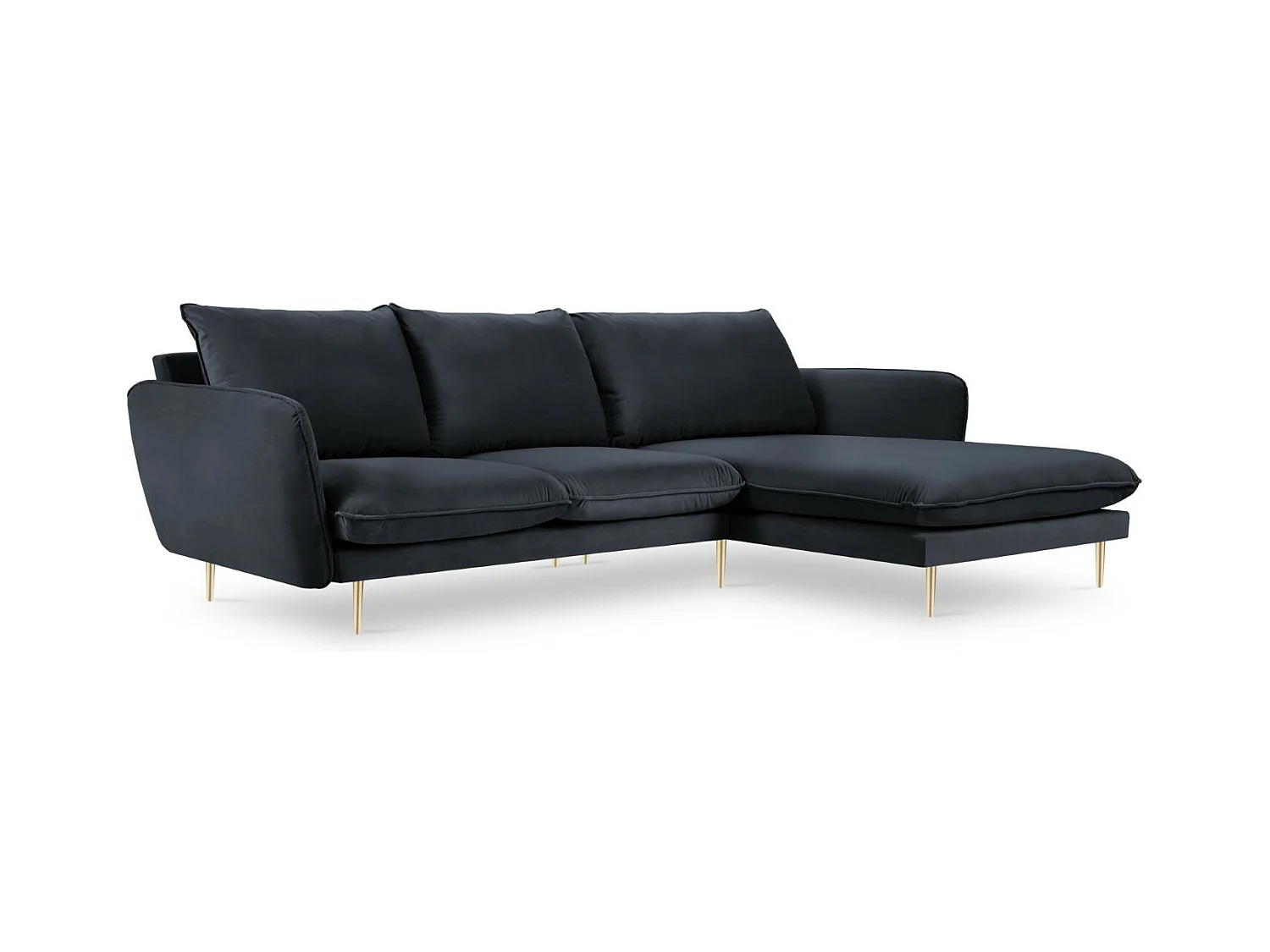 Cosmopolitan Design - Canapé d'angle droit "Vienna" 5 places en velours bleu foncé - 255x170x95cm