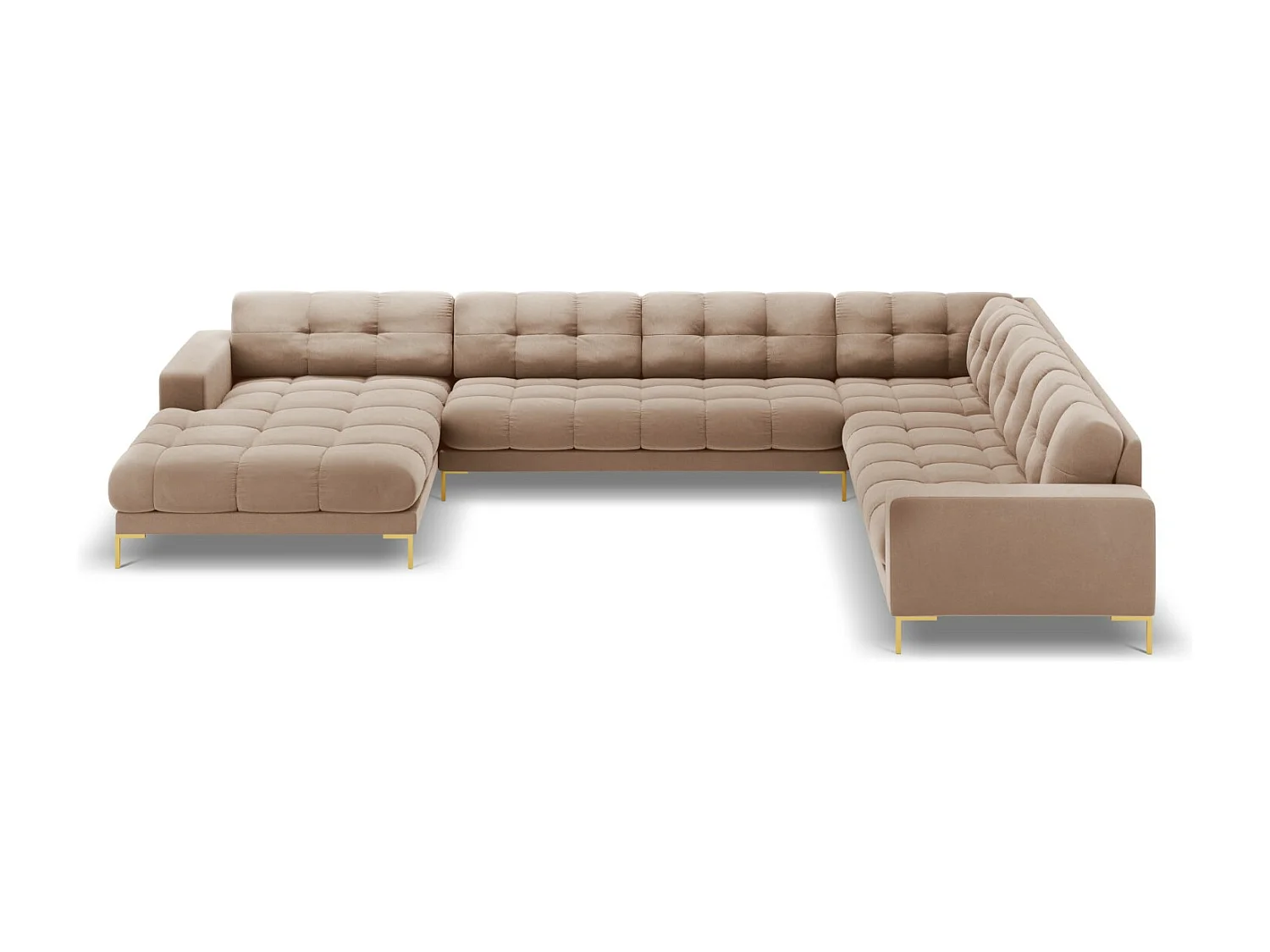Cosmopolitan Design - Canapé d'angle droit panoramique "Bali" 7 places en velours beige - 327x256x75cm