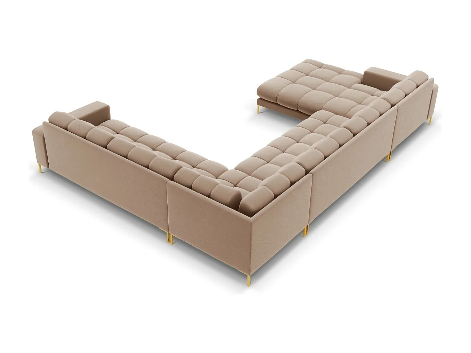 Cosmopolitan Design - Canapé d'angle droit panoramique "Bali" 7 places en velours beige - 327x256x75cm