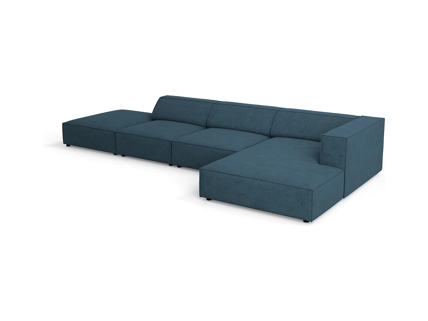 Cosmopolitan Design - Divano angolare destro "Arendal" 5 posti in ciniglia con effetto a coste blu scuro - 341x166x70cm