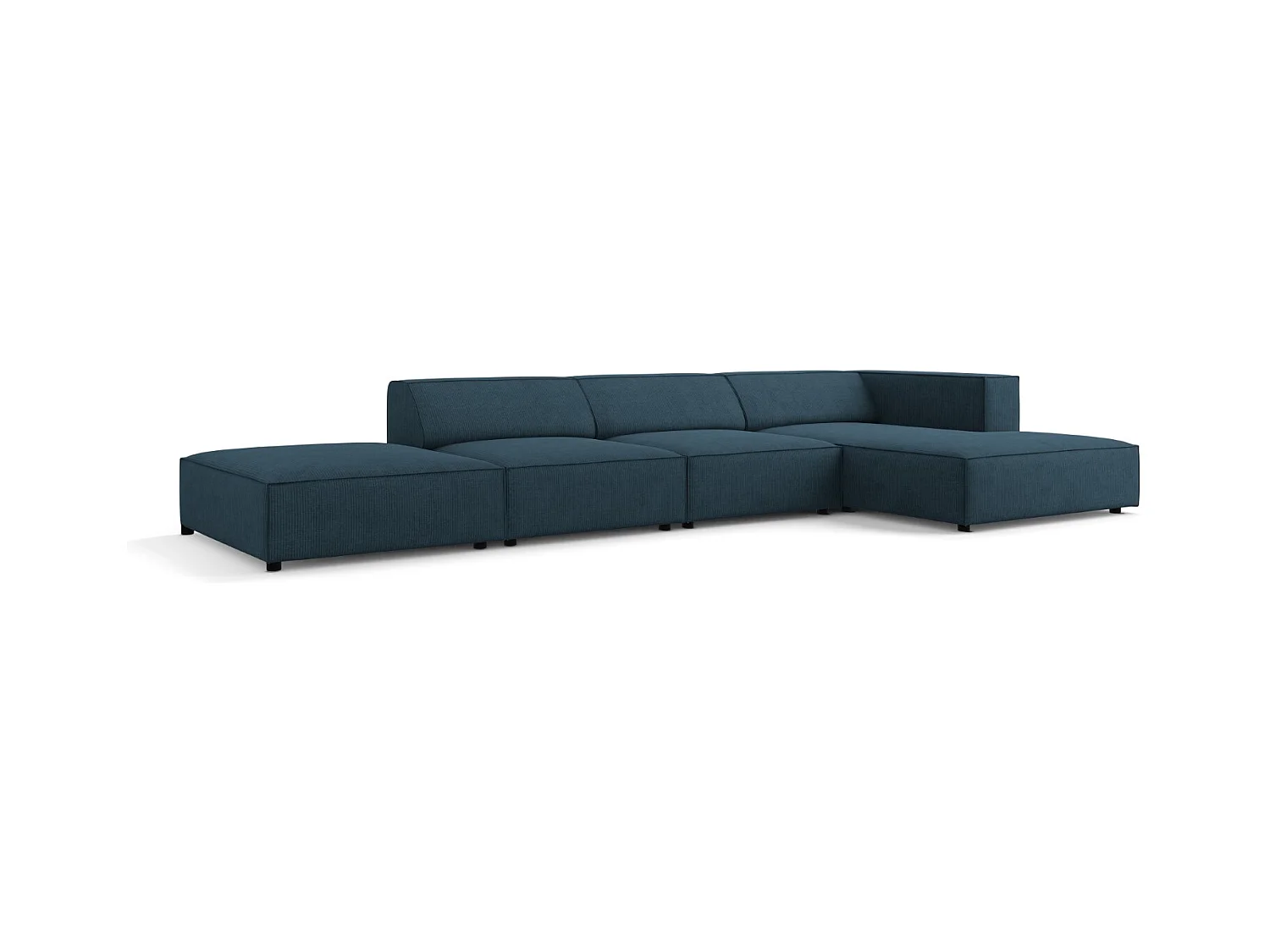 Cosmopolitan Design - Divano angolare destro "Arendal" 5 posti in ciniglia con effetto a coste blu scuro - 341x166x70cm