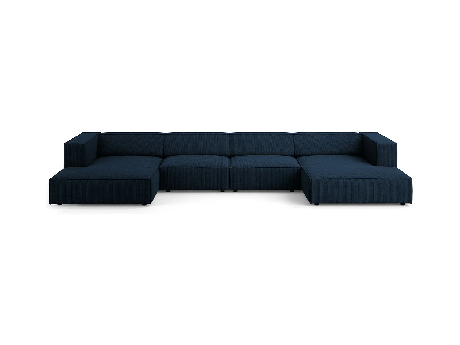 Cosmopolitan Design - Canapé panoramique "Arendal" 6 places en chenille avec un effet côtelé bleu roi - 364x166x70cm