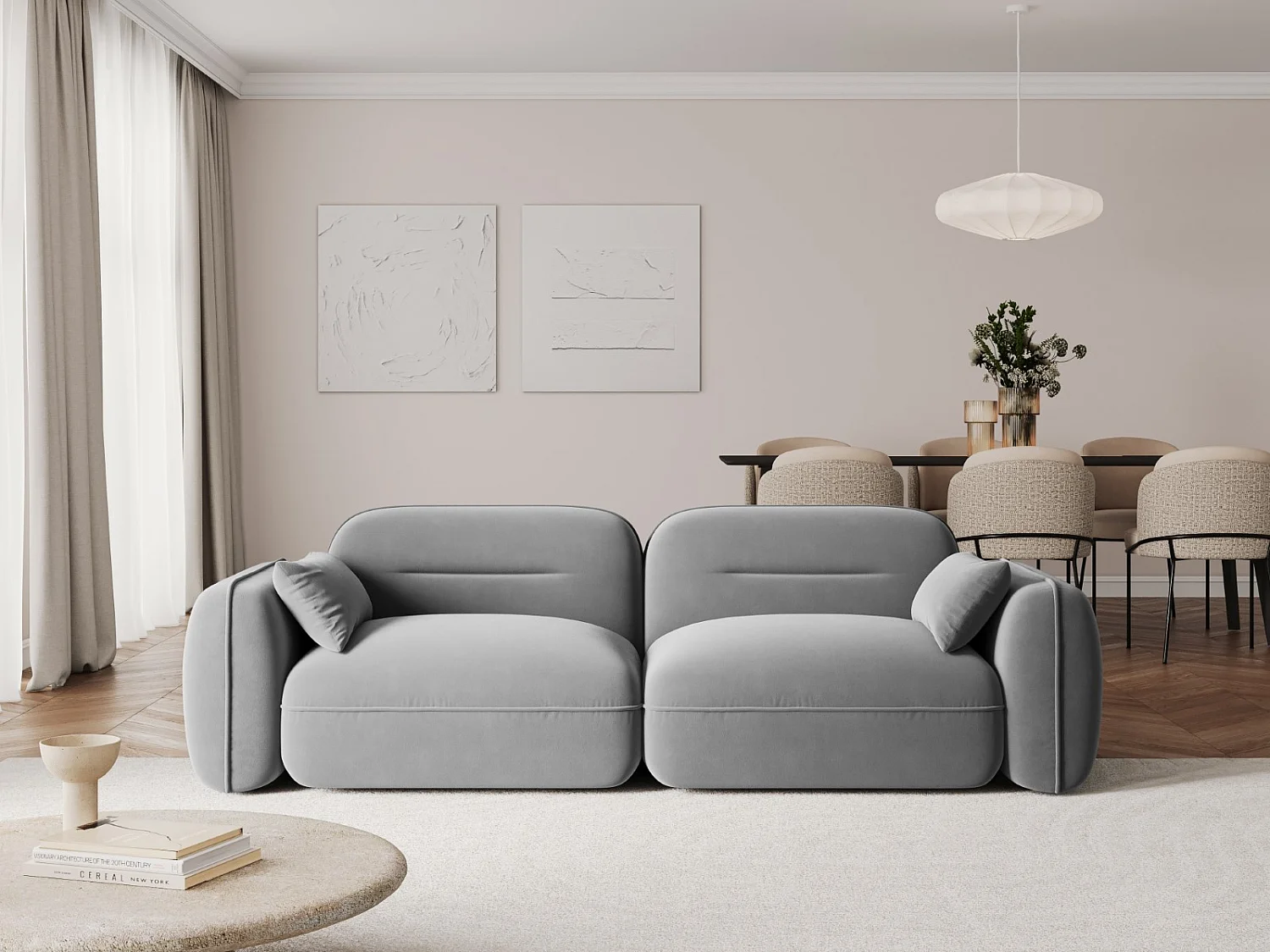Cosmopolitan Design - Canapé modulable "Sydney" 3 places en velours gris clair - 230x90x70cm