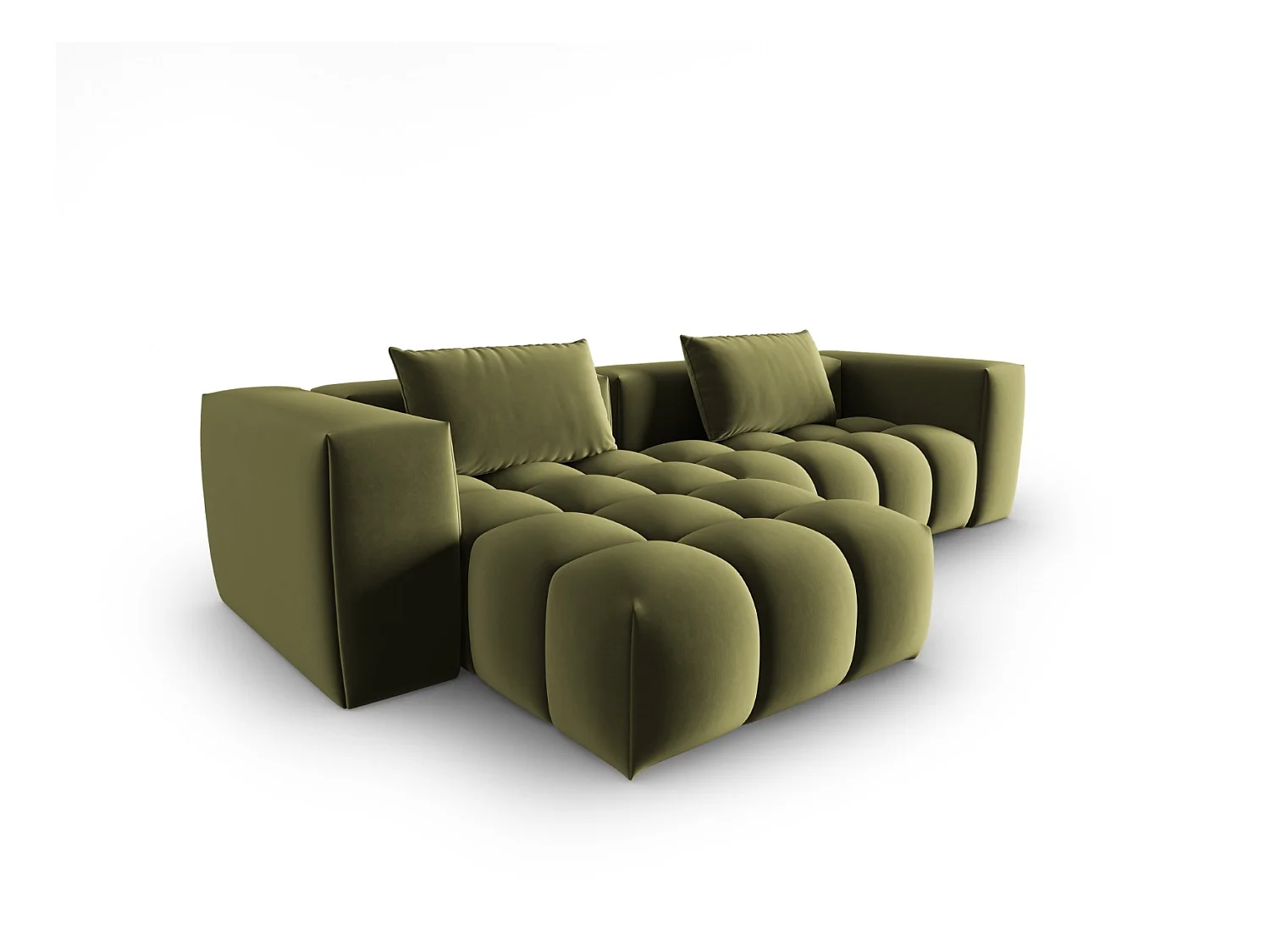 CXL by Christian Lacroix - Canapé d'angle gauche modulable "Lorella" 3 places en velours vert clair - 260x145x70cm