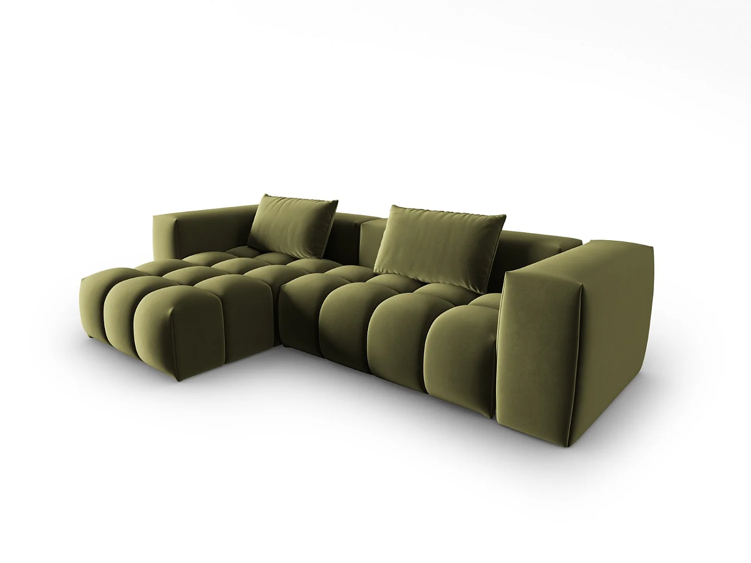 CXL by Christian Lacroix - Canapé d'angle gauche modulable "Lorella" 3 places en velours vert clair - 260x145x70cm