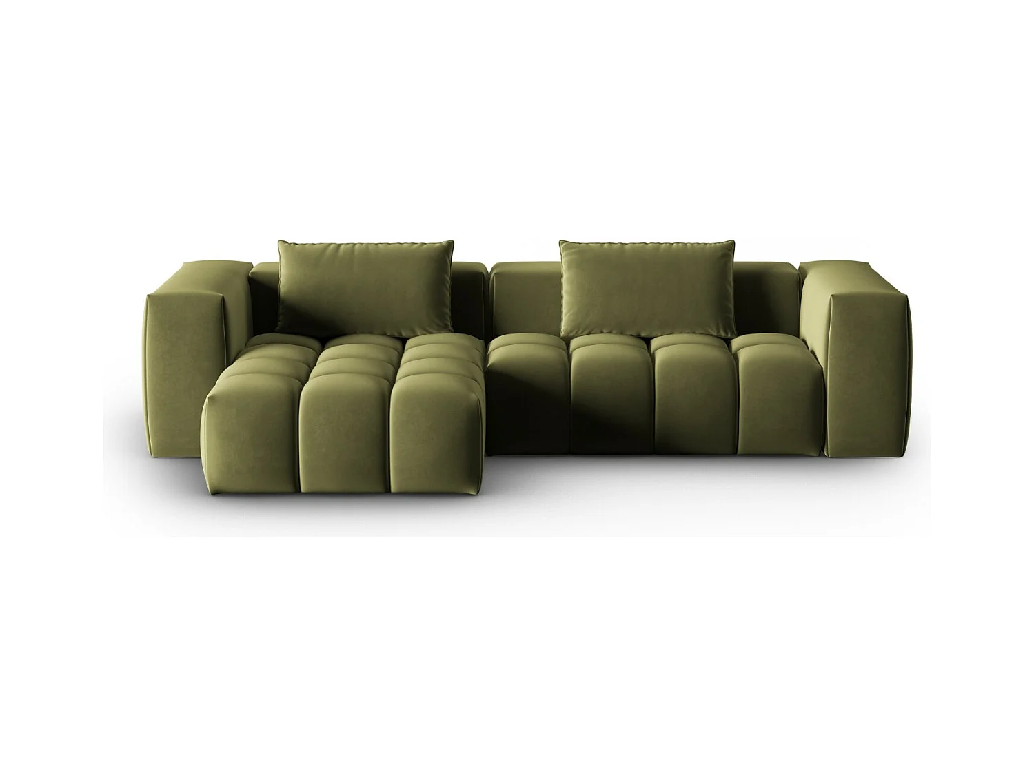 CXL by Christian Lacroix - Canapé d'angle gauche modulable "Lorella" 3 places en velours vert clair - 260x145x70cm