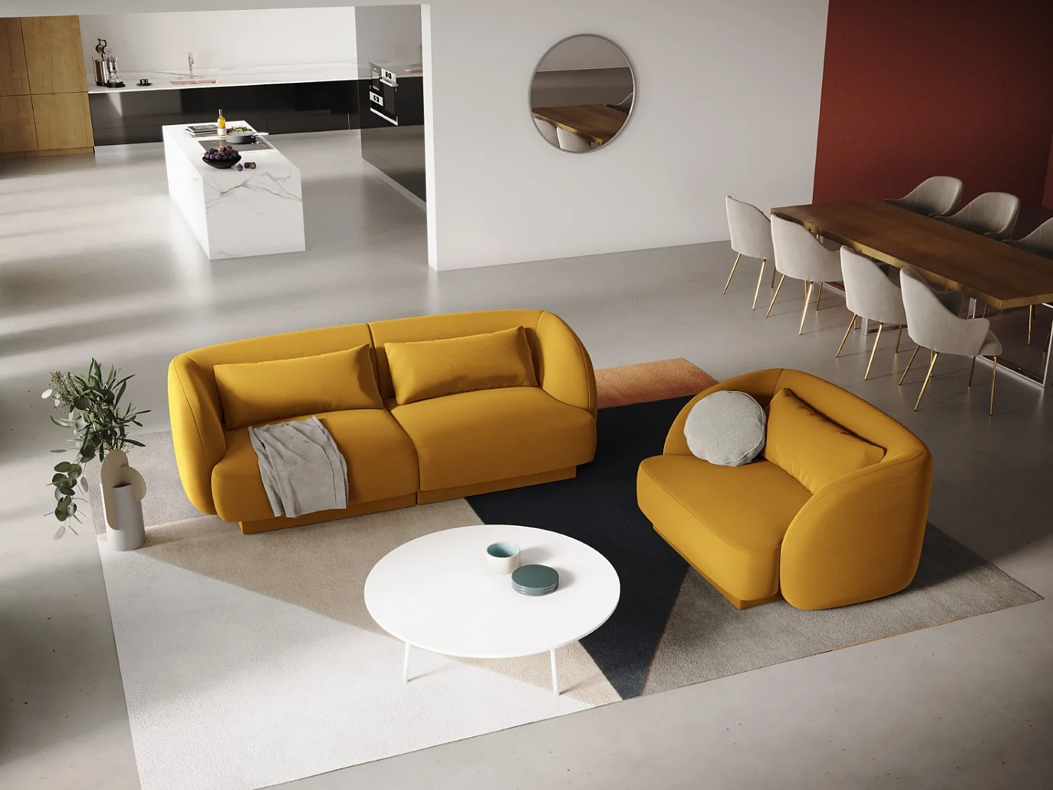 Cosmopolitan Design - Sofá "Tulum" 2 lugares em veludo amarelo - 180x90x70cm