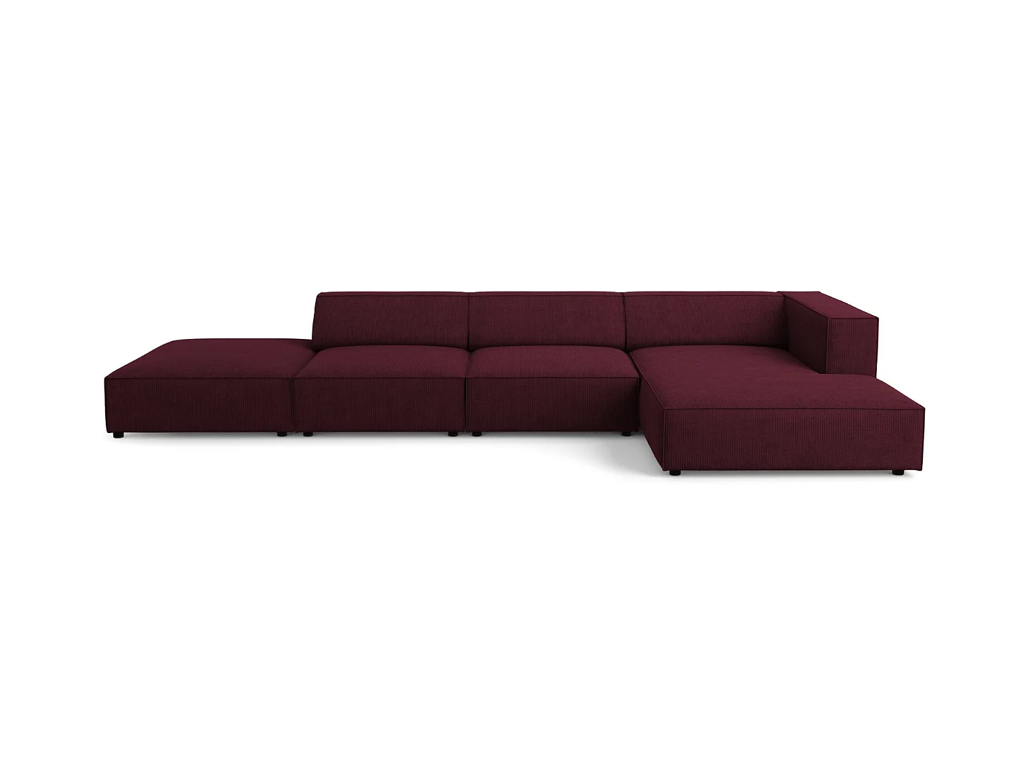 Cosmopolitan Design - Rechter hoekbank "Arendal" 5 zitplaatsen, Chenille met ribbeleffect, Robijn - 341x166x70cm