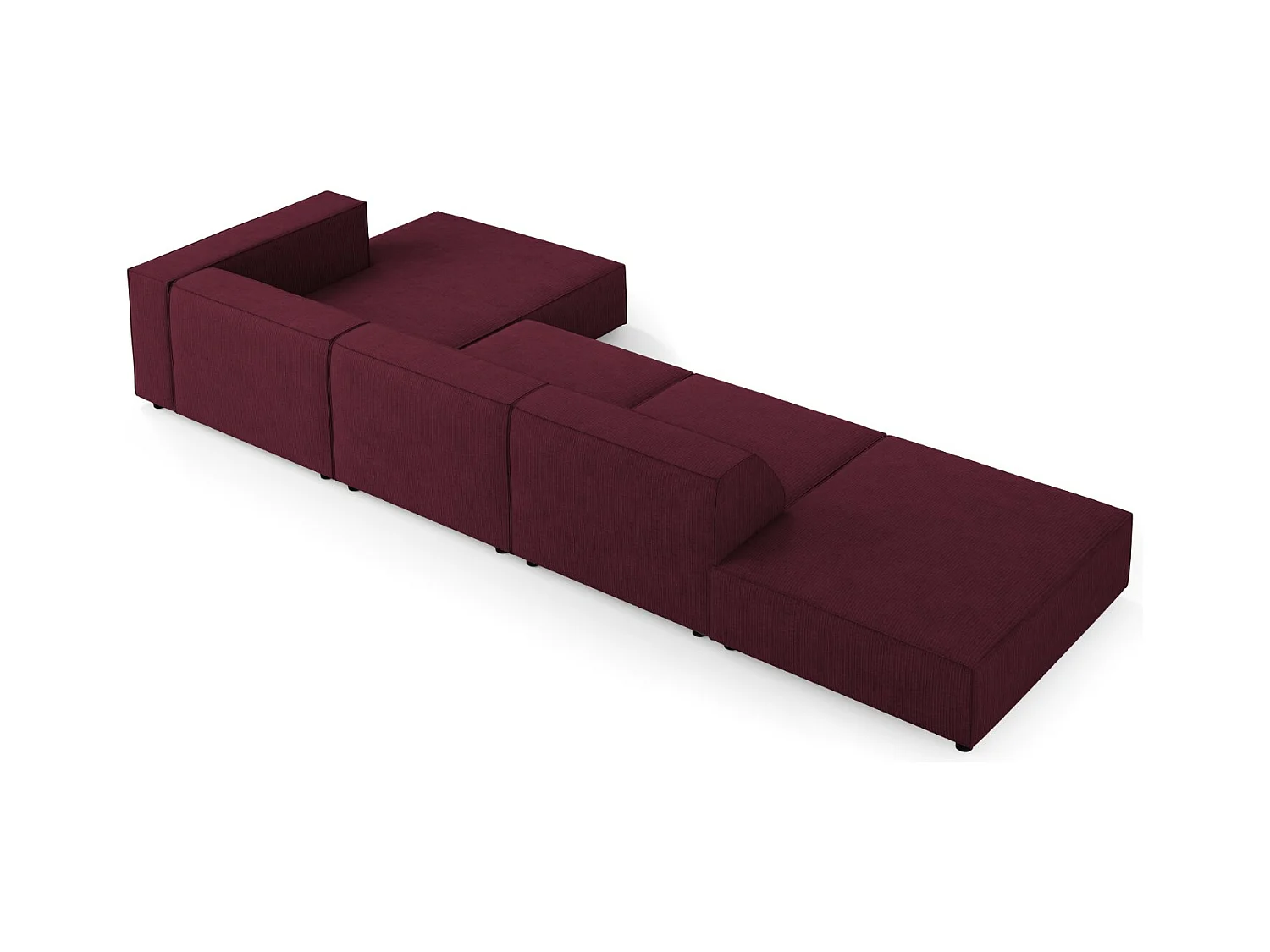 Cosmopolitan Design - Sofá esquinero derecho "Arendal" 5 plazas de tejido chenilla con efecto acanalado rubí - 341x166x70cm