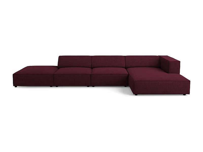 Cosmopolitan Design - Canapé d'angle droit "Arendal" 5 places en chenille avec un effet côtelé rubis - 341x166x70cm