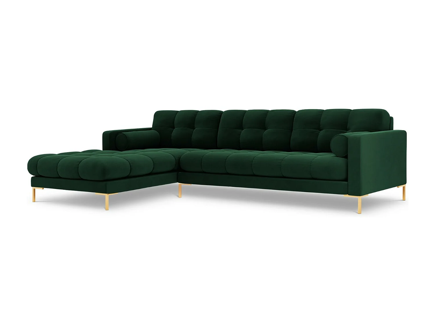Cosmopolitan Design - Sofá de canto esquerdo "Bali" 5 lugares em veludo verde garrafa - 293x185x75cm