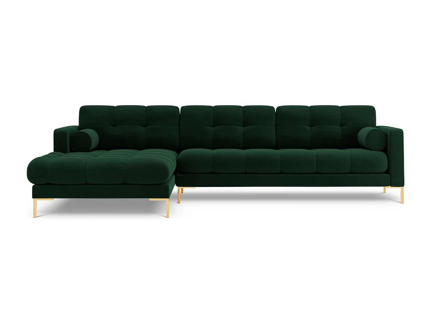 Cosmopolitan Design - Sofá de canto esquerdo "Bali" 5 lugares em veludo verde garrafa - 293x185x75cm