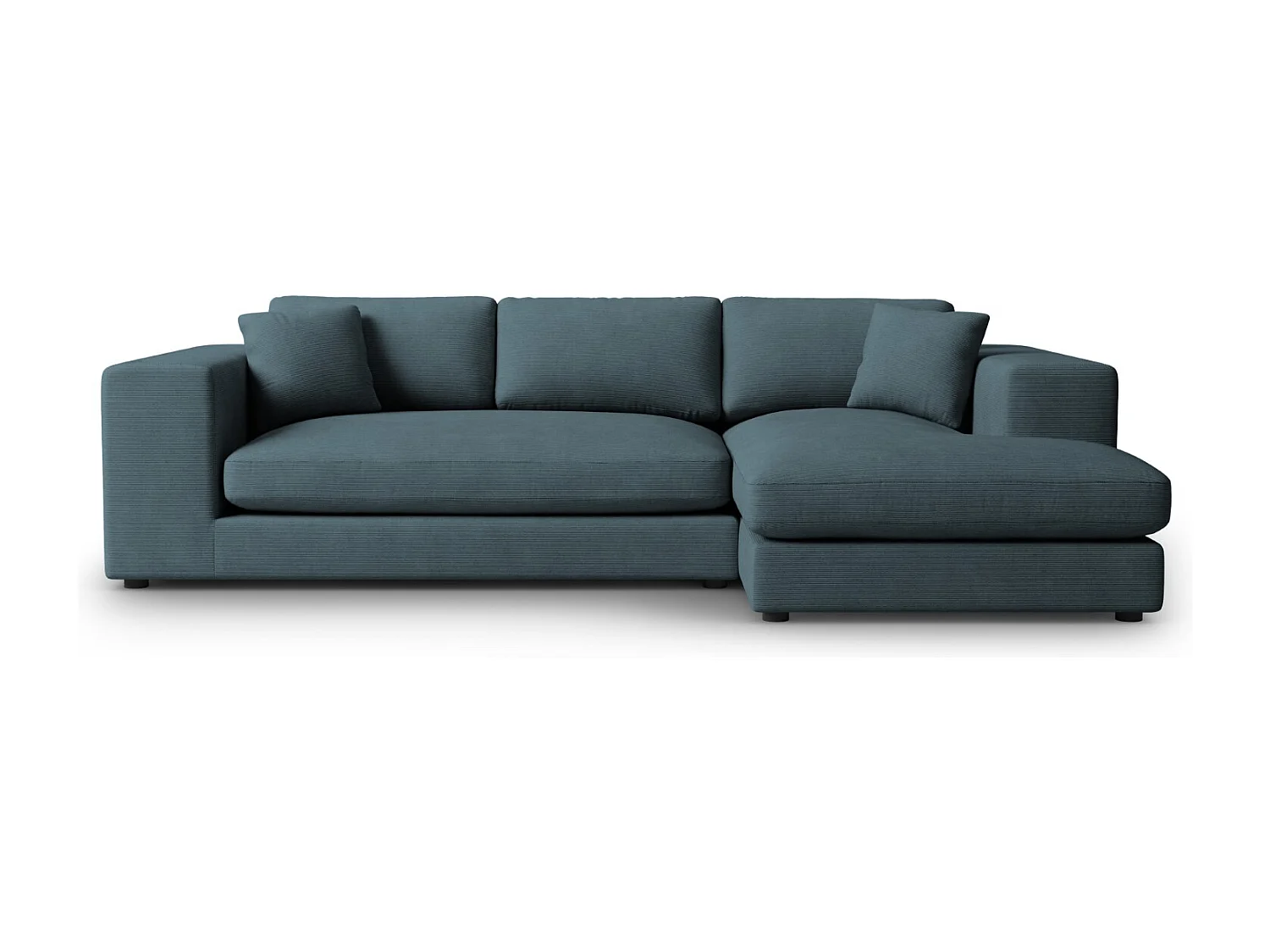 CXL by Christian Lacroix - Sofá de canto direito "Tendance" 5 lugares em veludo cotelê azul - 282x174x72cm