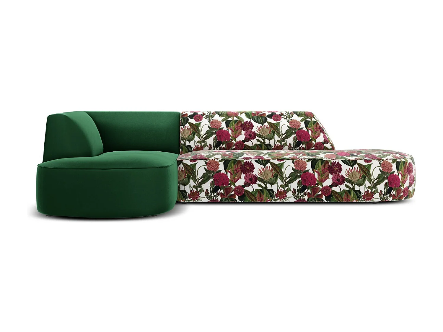 CXL by Christian Lacroix - Canapé d'angle gauche "Charles" 4 places en velours motif de rose de jardin,vert - 273x180x69cm