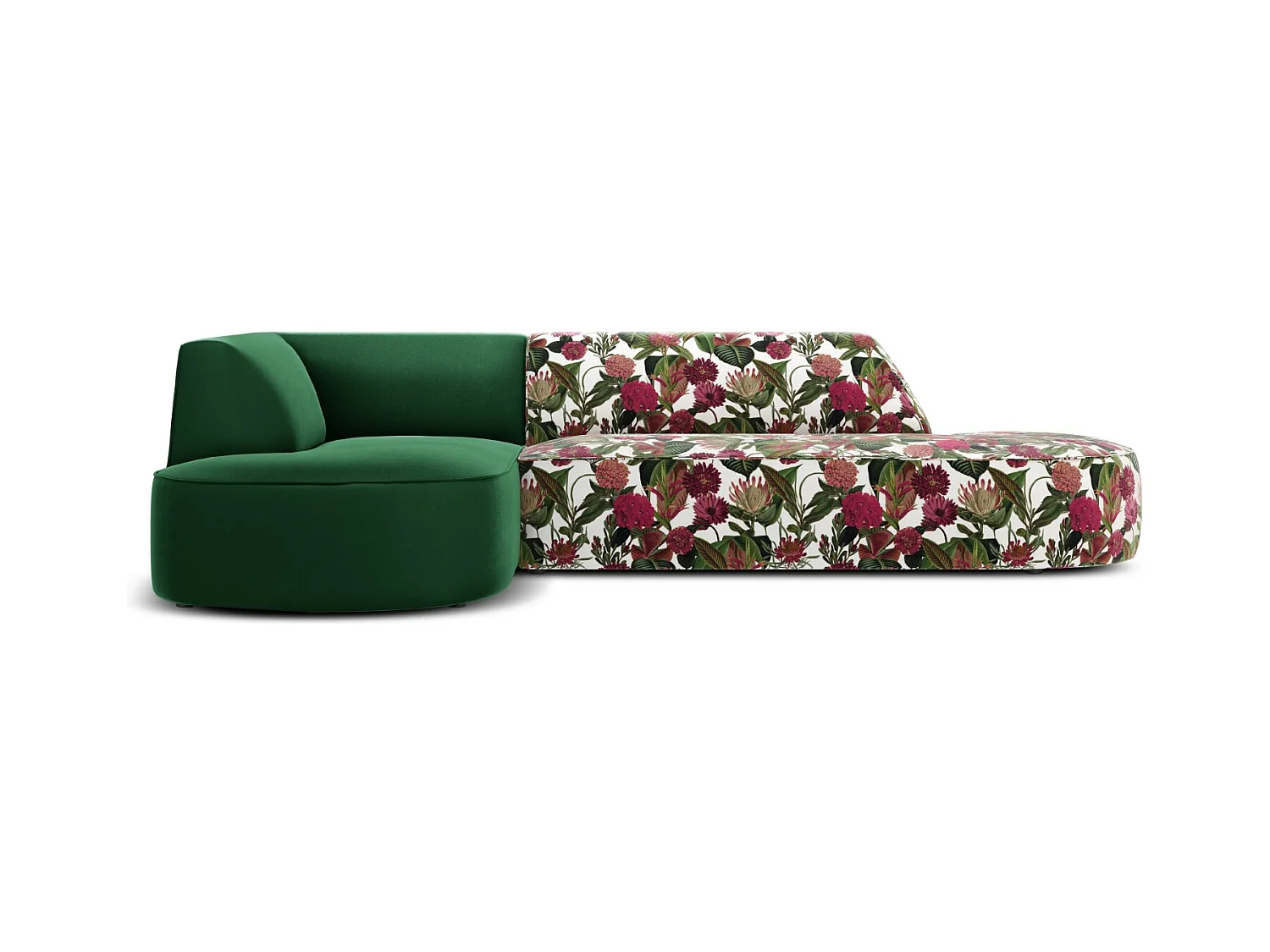 CXL by Christian Lacroix - Linker hoekbank "Charles" 4 zitplaatsen, Flueel, tuinroospatroon, groen - 273x180x69cm