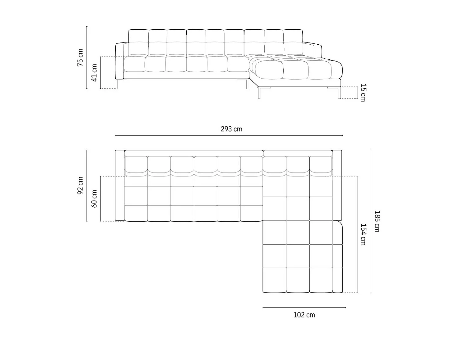 Cosmopolitan Design - Narożnik prawy, "Bali" 5 miejsc tkanina strukturalna, szary ciemny - 293x185x75cm