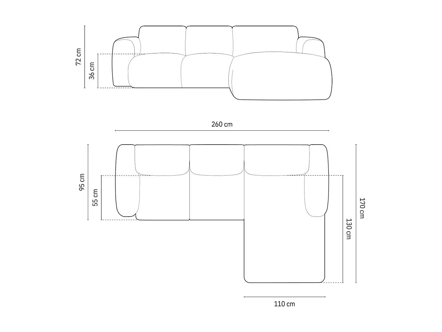Cosmopolitan Design - Canapé d'angle droit "Nolio" 4 places en chenille beige - 260x170x72cm
