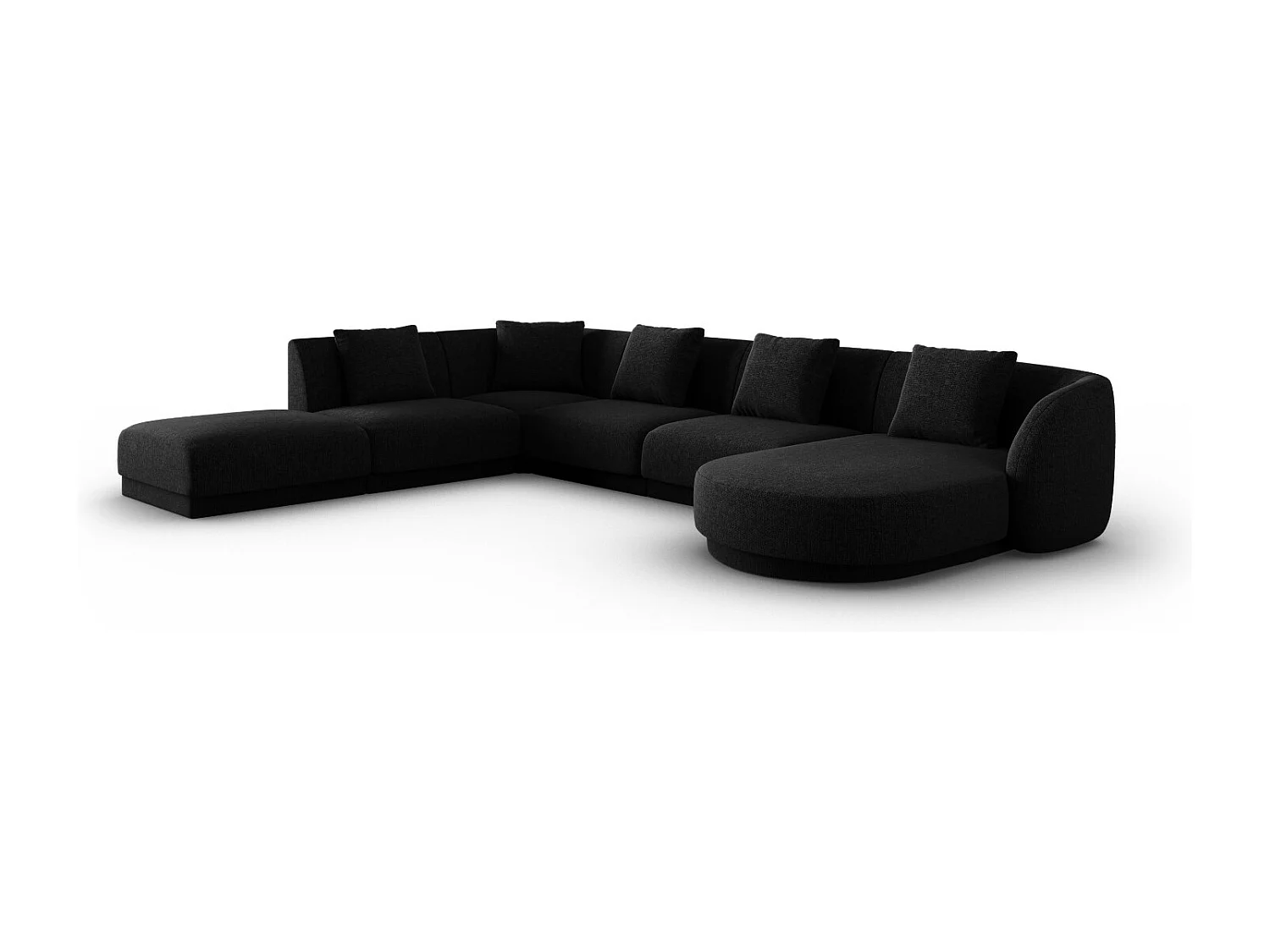 Cosmopolitan Design - 6-Sitzer Panoramasofa links "Tulum" aus Chenille-Stoff schwarz - 330x255x70cm