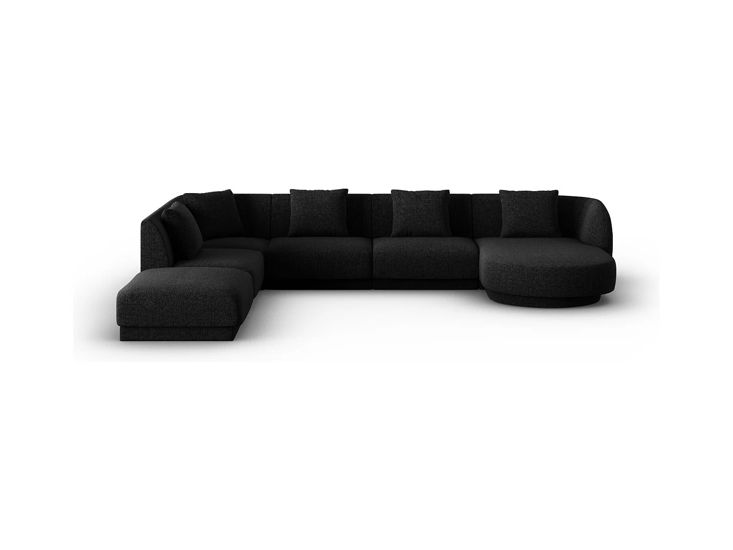Cosmopolitan Design - Panoramische hoekbank links "Tulum" 6 zitplaatsen, Chenille, Zwart - 330x255x70cm