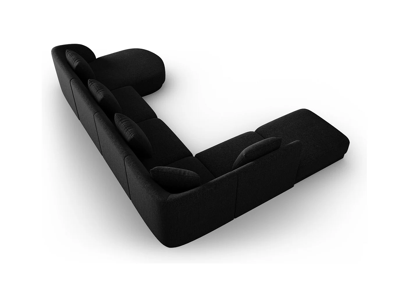 Cosmopolitan Design - Sofá de canto panorâmico à esquerda "Tulum" 6 lugares em tecido chenille preto - 330x255x70cm