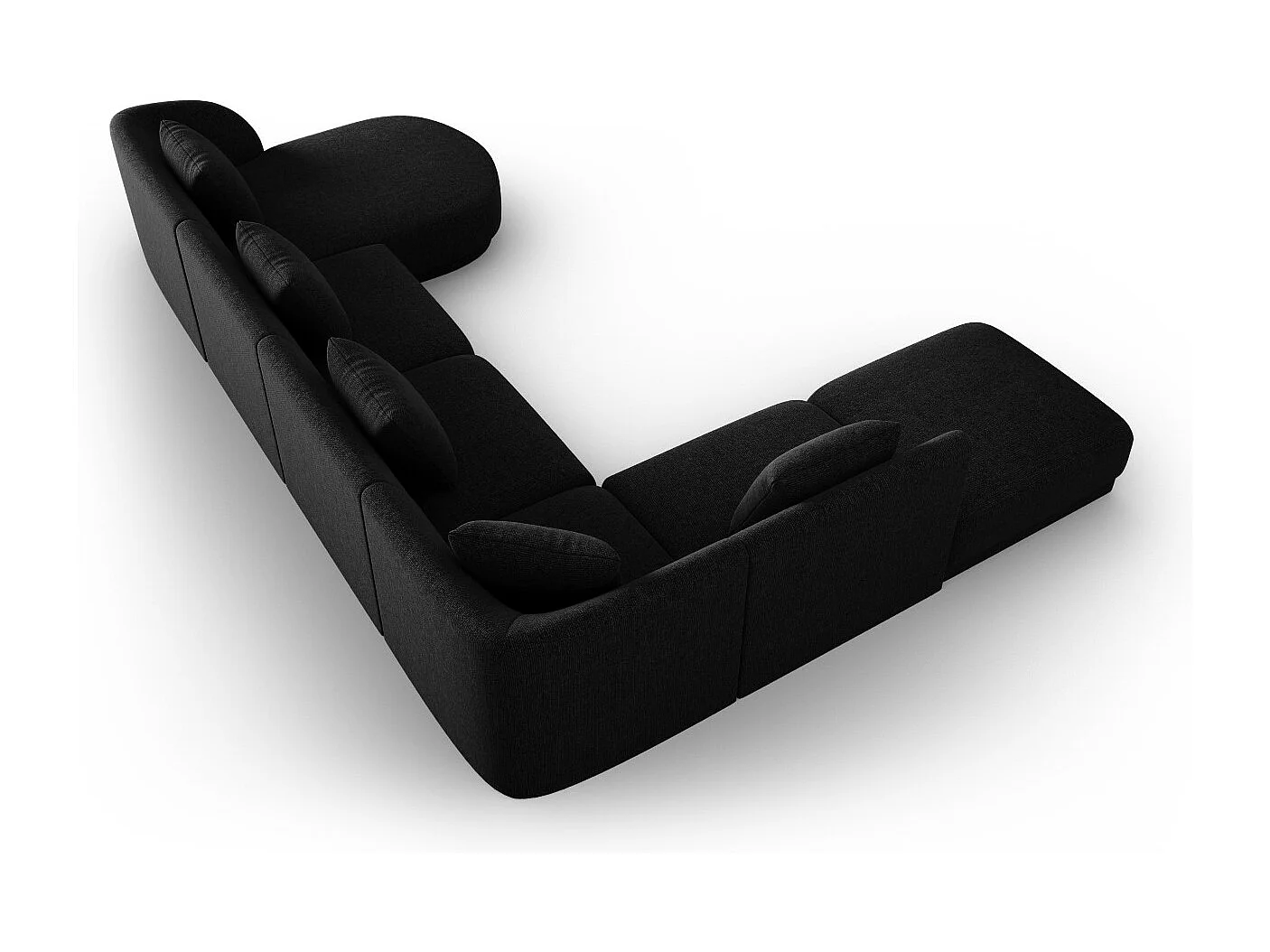 Cosmopolitan Design - Sofá de canto panorâmico à esquerda "Tulum" 6 lugares em tecido chenille preto - 330x255x70cm