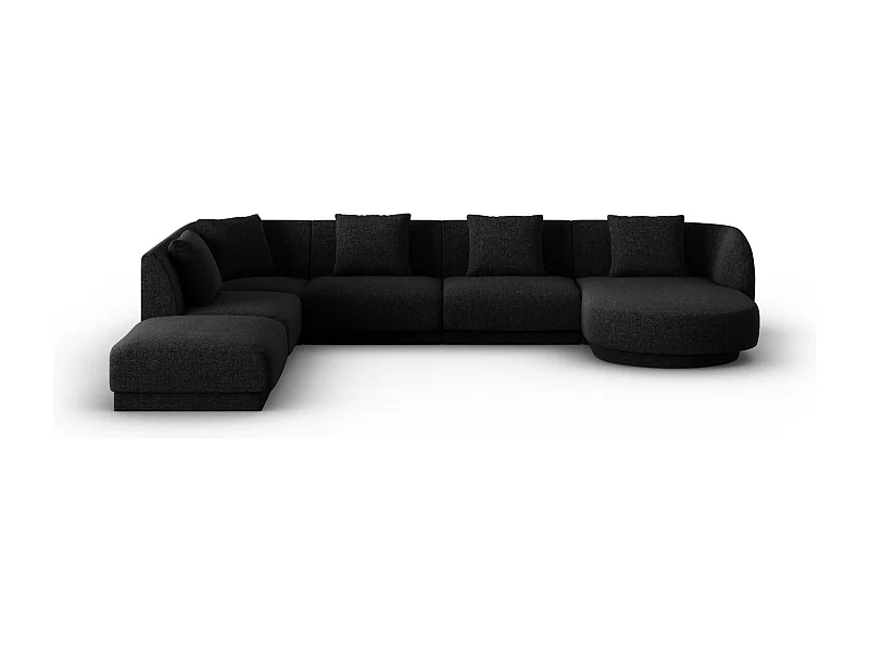 Cosmopolitan Design - Sofá esquinero panorámico izquierdo "Tulum" 6 plazas de tejido chenilla negro - 330x255x70cm