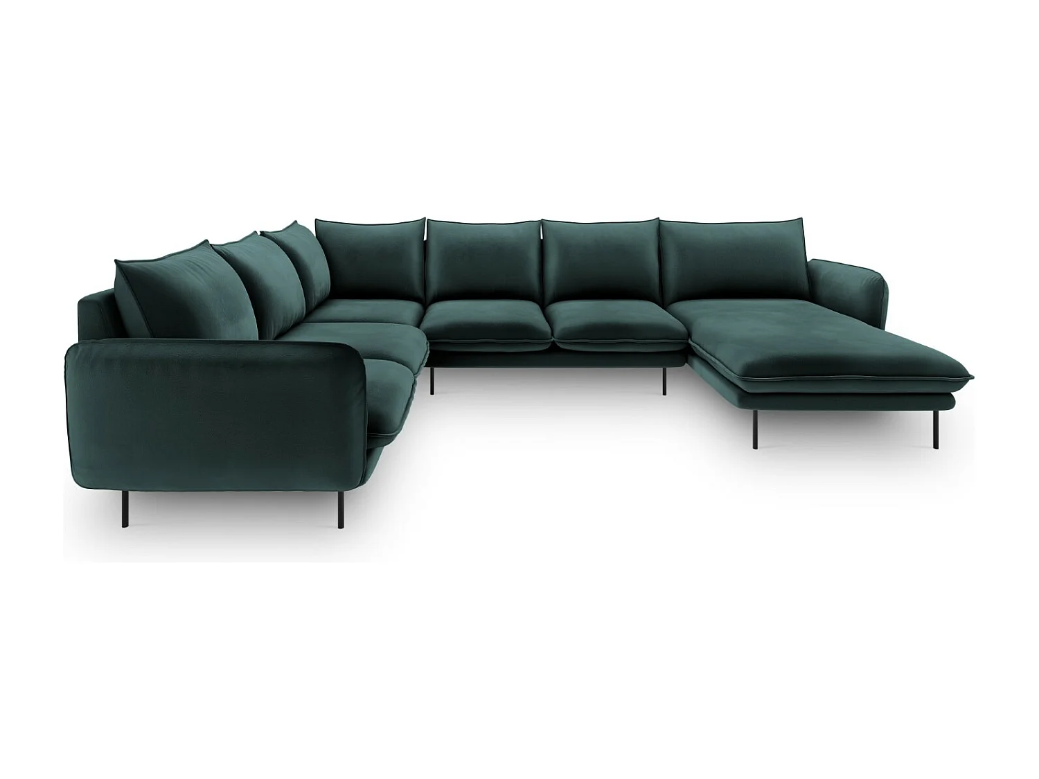 Cosmopolitan Design - 7-Sitzer Panoramasofa links "Vienna" aus Samt petrol - 330x235x95cm