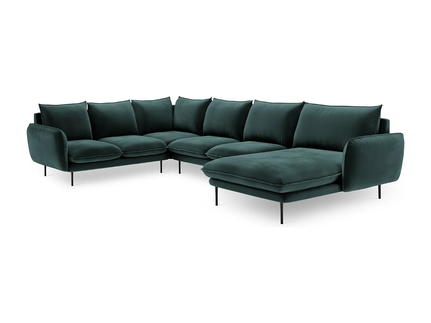 Cosmopolitan Design - 7-Sitzer Panoramasofa links "Vienna" aus Samt petrol - 330x235x95cm