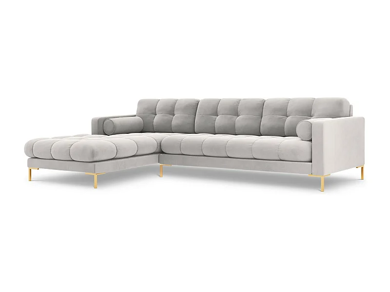 Cosmopolitan Design - 5-Sitzer Ecksofa links "Bali" aus Samt silber - 293x185x75cm