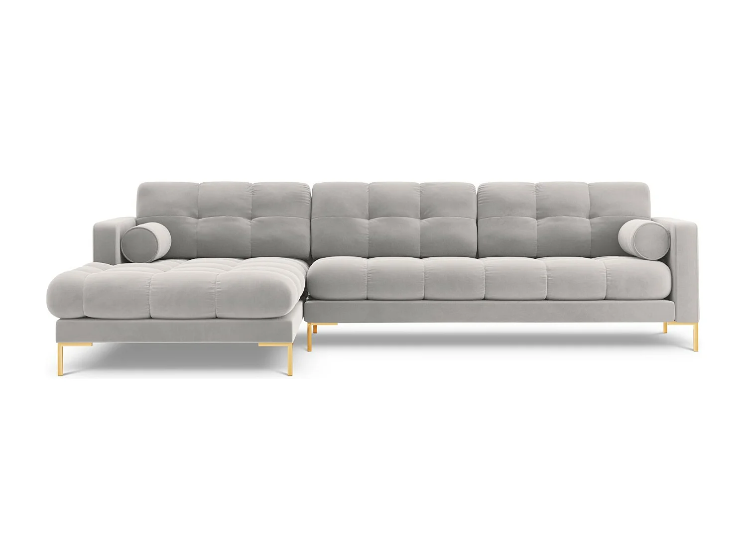 Cosmopolitan Design - Divano angolare sinistro "Bali" 5 posti in velluto argento - 293x185x75cm