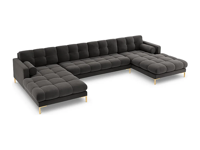 Cosmopolitan Design - Sofá panorâmico "Bali" 7 lugares em veludo cinza escuro - 383x185x75cm