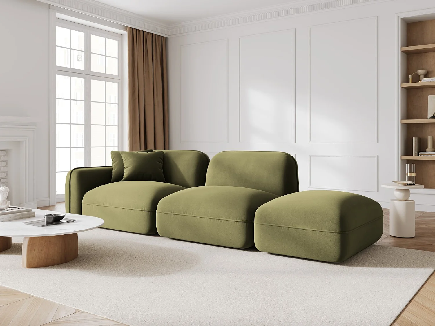 CXL by Christian Lacroix - Sofá modular derecho "Lucien" 3 plazas de terciopelo verde claro - 295x90x70cm