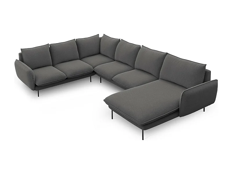 Cosmopolitan Design - Panoramische hoekbank links "Vienna" 7 zitplaatsen, Structurele stof, Donkergrijs - 330x235x95cm