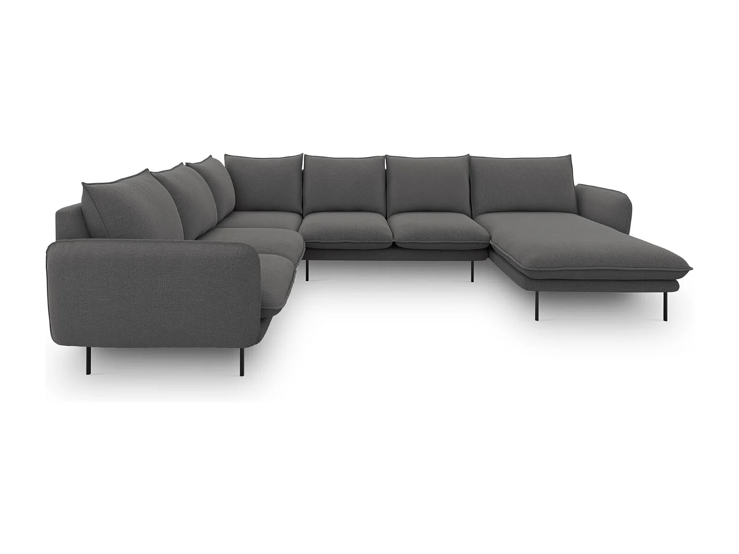 Cosmopolitan Design - Divano panoramico sinistro "Vienna" 7 posti in tessuto strutturato grigio scuro - 330x235x95cm