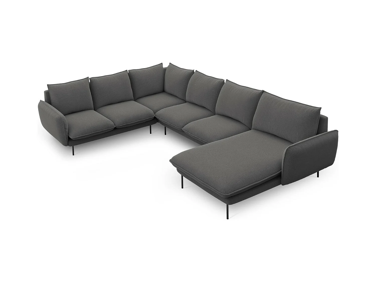 Cosmopolitan Design - Panoramische hoekbank links "Vienna" 7 zitplaatsen, Structurele stof, Donkergrijs - 330x235x95cm
